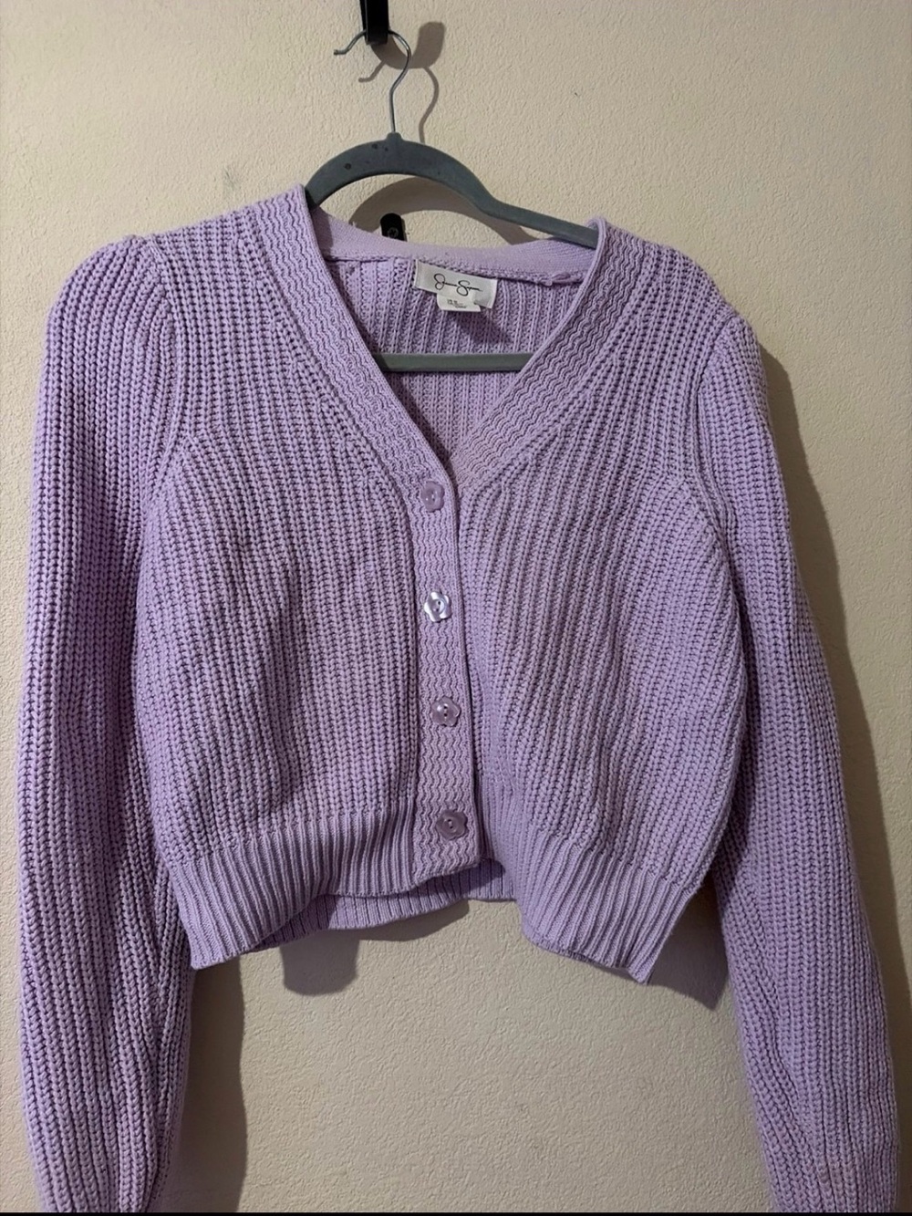 Jessica Simpson Lilac Cropped Knit Button-Front Cardigan